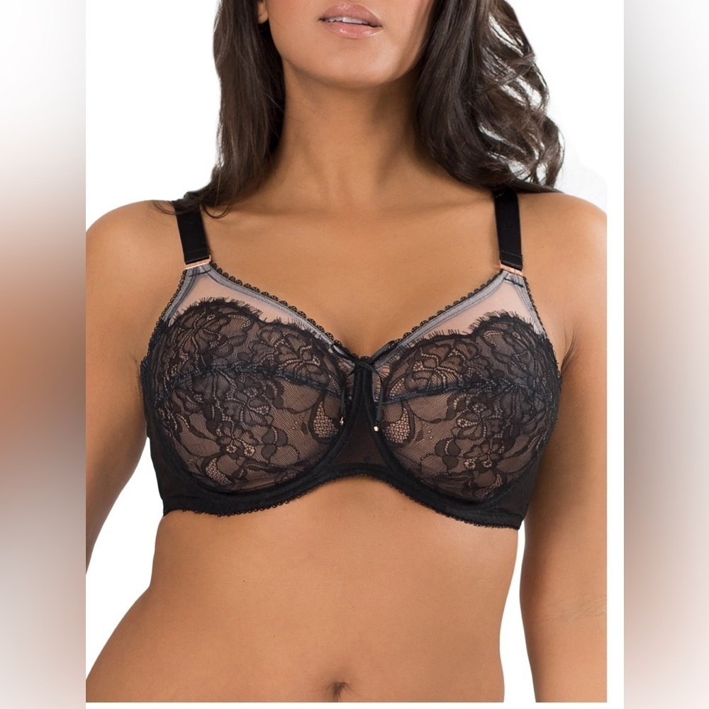 Smart & Sexy Black Retro Lace & Mesh Unlined Full Coverage Underwire Bra 46DD